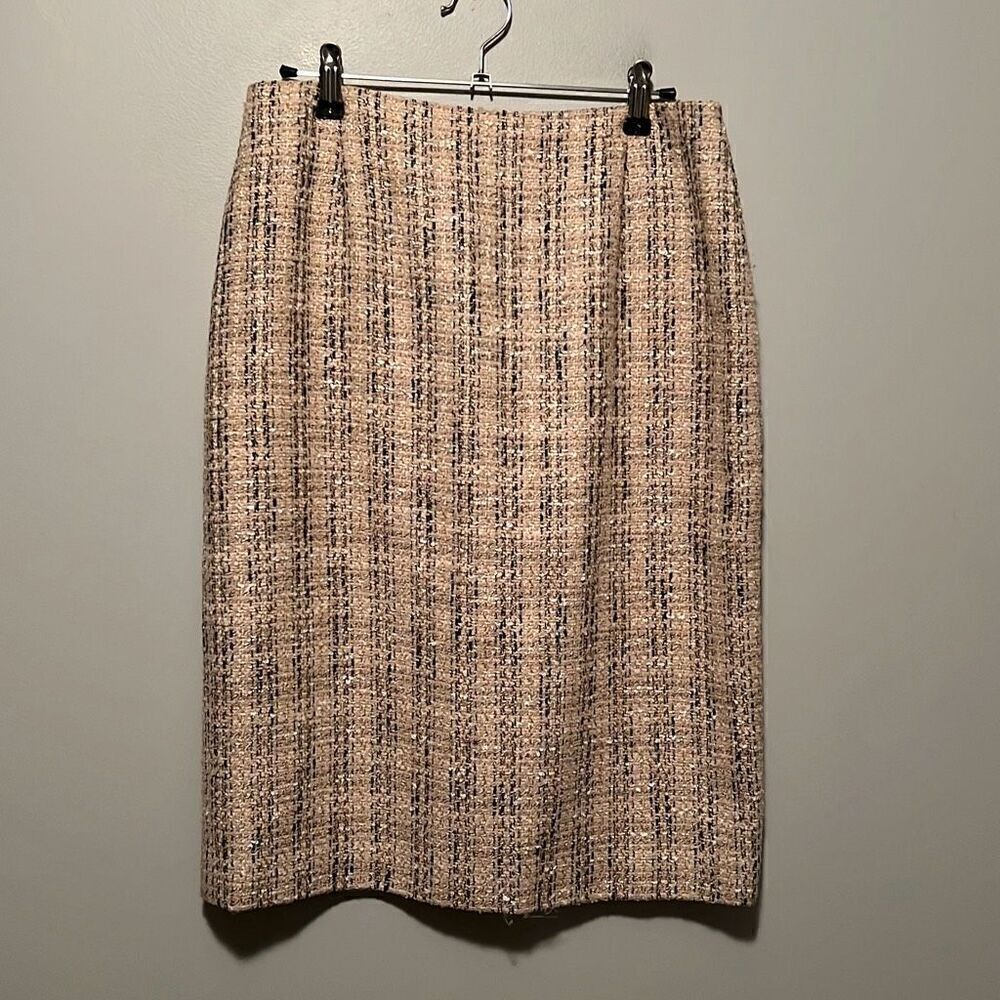 Escada Women's Beige Wool Silk Blend Tweed Midi Straight Skirt
